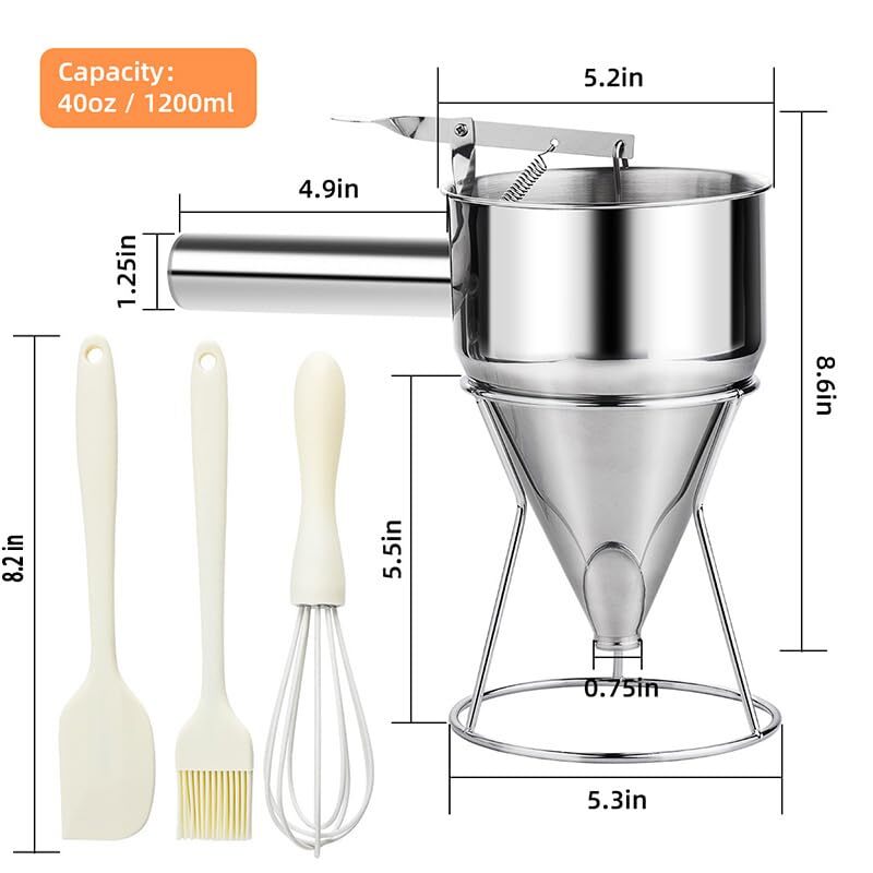 40oz Pancake Batter Dispenser, Stainless Steel Cake Dispenser with Stand, Great for Pancakes, Cupcake, Waffle or Any Baked Goods, Durable, Leak-Free, Space Gray 40oz Pancake Batter Dispenser, Stainless Steel Cake Dispenser with Stand, Great for Pancakes, Cupcake, Waffle or Any Baked Goods, Durable, Leak-Free, Space Gray