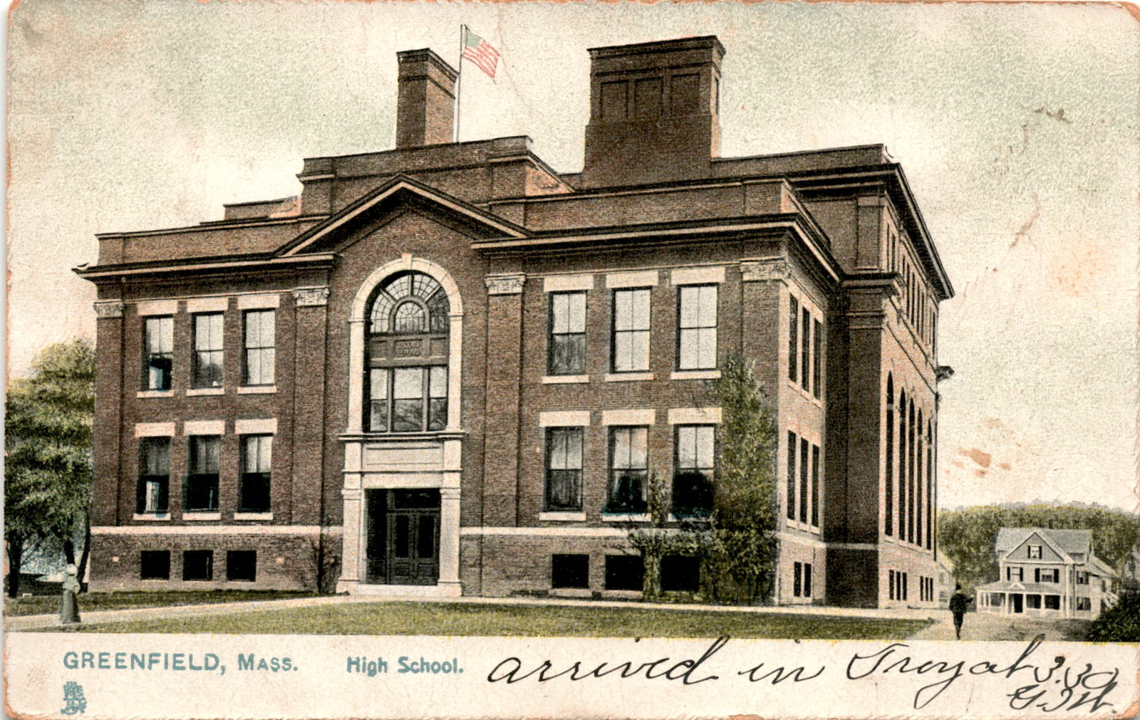 GREENFIELD, MASS, High School, Federal Street, 1854, 1904, Postcard