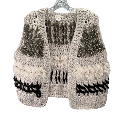Collection Eighteen Fuzzy Shaggy Wool Faux Fur Crochet Sweater Vest M/L  Neutral