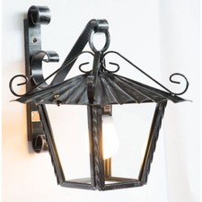 Lanterne Lampadaire D'Extérieur En Fer Forgé Avec Verres Bras Muraux 30 Cm