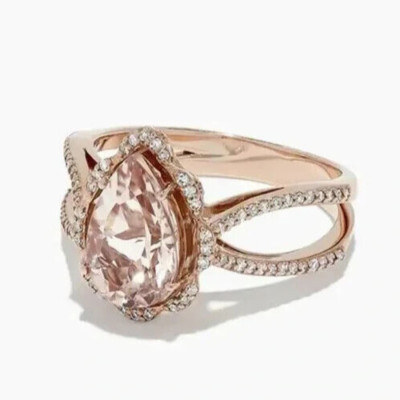 3CT Simulated Diamond 14k Gold Plated Rising Split Shank Valentine Day Gift Ring