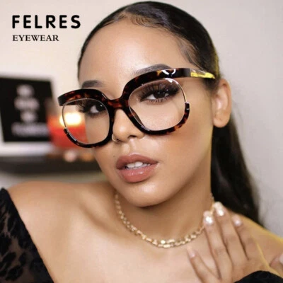 FELRES Large Anti-Blue Light Optical Glasses Women Clear Lens Oversize Glasses Frames
