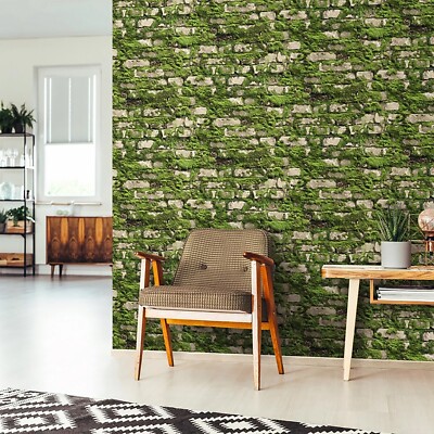 Light gray Green faux old distressed mossy bricks moss background wallpaper 3D