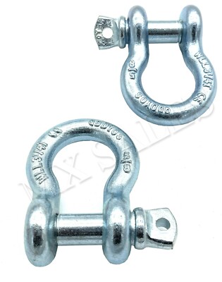 (Qty:2) 5/8'' Steel Screw Pin Anchor Bow Shackle - WLL 3 1/4 Ton