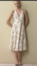 129. J. Crew Ivory Yellow Lighthouse Postcard Print Linen Halter Dress 6 NWOT