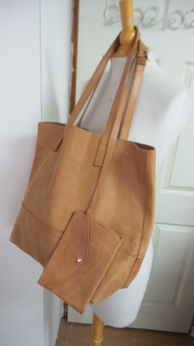 FASHION-ABLE Handmade COGNAC Leather TOTE Shoulder &attached snap Leather holder