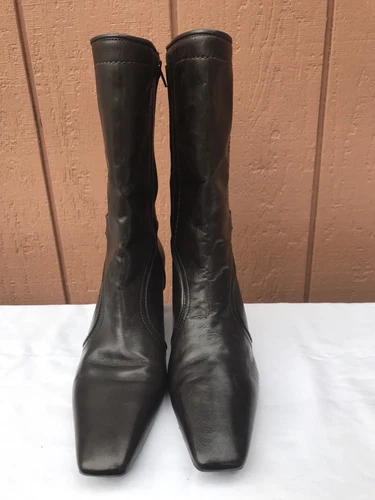 Cole Haan Janna Brown Leather Mid Calf Ankle Strap Side Zip Heel Boot Women 10B