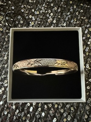 Vintage 14k Gold finish three-Tone Rose Gold/Gold/Silver Tone Textured  Bangle