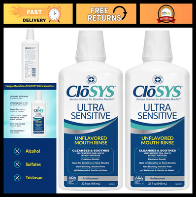 Ultra Sensitive Alcohol-Free Mouthwash 32 Oz, Pack of 2, Unflavored, Dye-Free, p