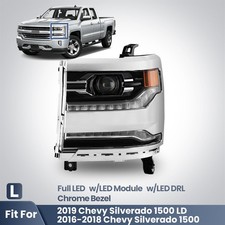 Faro LED completo para Chevy Silverado 1500 2016-2018 bisel cromado con DRL izquierda izquierda izquierda derecha