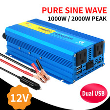 Pure Sine Wave Power Inverter 12V to 110V 1000W 2000W Car Converter 2USB 2AC