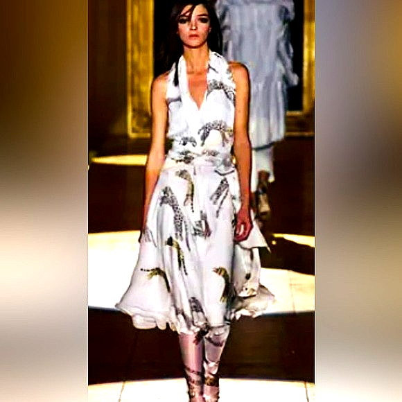 Roberto Cavalli Fall 2002 Runway Hand-Painted Silk Halter Neck Dress Roberto Cavalli Fall 2002 Runway Hand-Painted Silk Halter Neck Dress