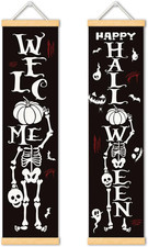 Skeleton Halloween Door Banner Set of 2, Welcome Porch Decor for Home