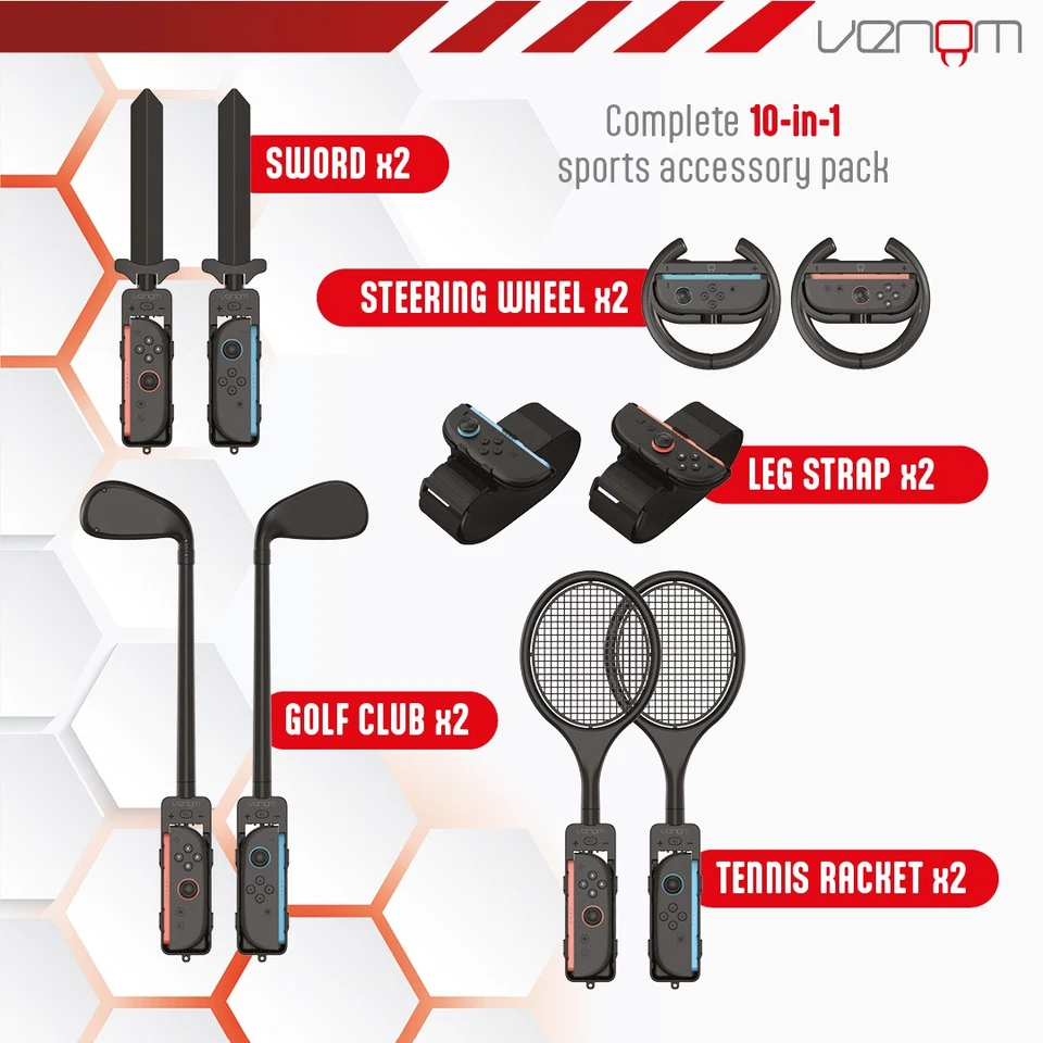 10-in-1 Sports Kit for Nintendo Switch 2 | Wheels Clubs Rackets Swords Leg Strap - Image 4 of 4