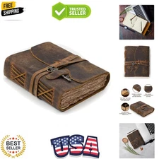 Vintage Leather Journal – 200 Handmade Vintage Deckle Edge Paper – Leather bo...