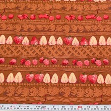 RARE Martha Negley for Rowan Striped Fruit on Brown Cotton Fabric ONE YARD