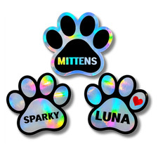 Custom Pet Paw Sticker   Personalized Holographic Paw Print Decal Dog  Cat 