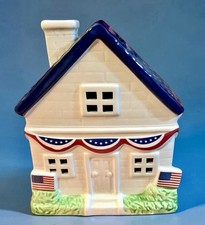 Stars & Stripes Patriotic July 4th 2026 Blue LED Ceramic House Americana NWT