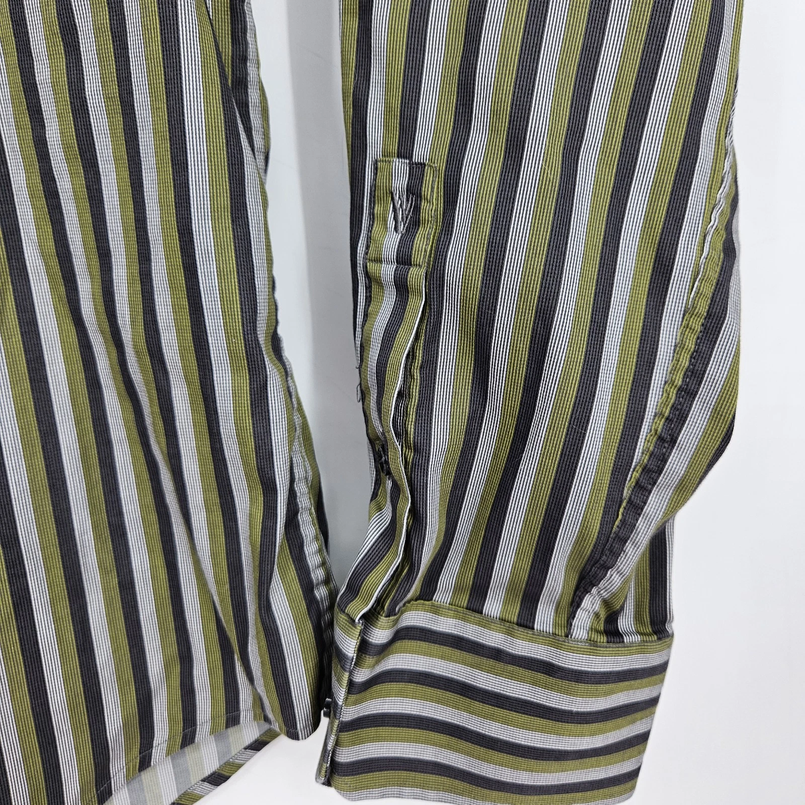 Versace Collezione Abito Camicia Uomo 46 18 5 Verde Grigio Righe Moda Casual