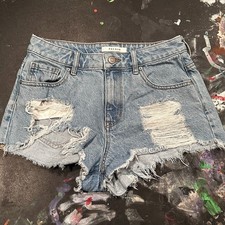 PacSun High Rise Festival Destroyed Denim Shorts Light Wash Sz 26