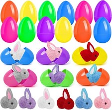 Easter Eggs Fillers with Bunny Plush 12Pack, Prefilled Easter Eggs Toys, Easter