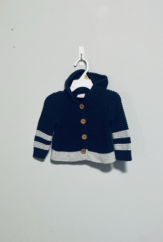 Nordstrom Baby Knit Hooded 4-button Cardigan, Navy/Gray - Size 6 months (VGUC)