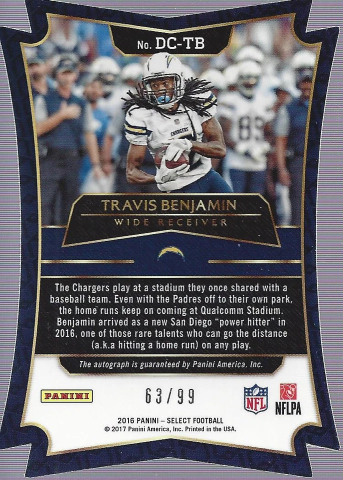 2016 Select Die Cut Autographs Prizm #DCTB Travis Benjamin Auto /99 - NM-MT - Image 2 of 2
