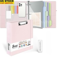 3 Ring Binder Clipboard W/ 5 Tabs Dividers Transparent Folder Elastic Closure US