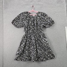 Old Navy Women Dress L Black Floral Fit & Flare Mini Short Sleeve