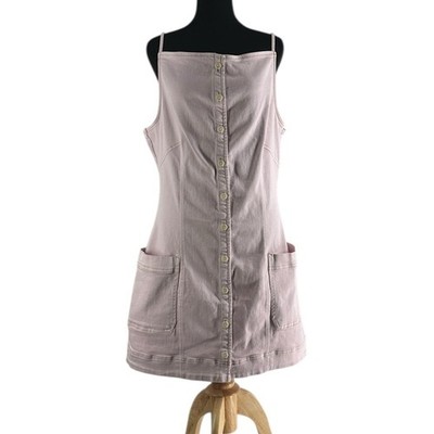 maeve sleeveless denim shift dress Anthropologie Maeve dress Square-Neck Button Front Denim Mini Dress pink sz  Lg