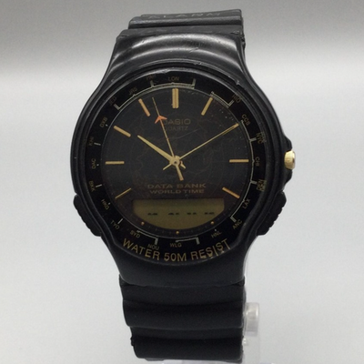 Vintage Casio Data Bank World Time AB-40U Watch 36mm Mens Black