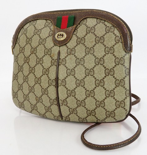Auth Vintage GUCCI Brown GG PVC Canvas and Leather Shoulder Bag Purse #64462