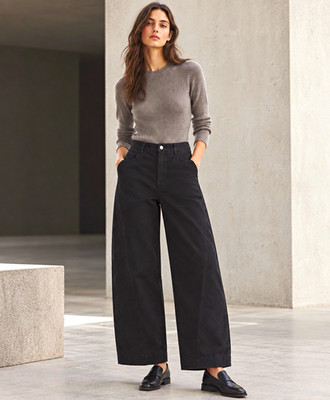 COS Wide-Leg Denim Trousers Black EU 36 High Rise Forward Seam Cotton denim