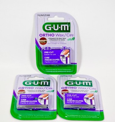 3 GUM Sunstar Ortho Wax Pre-Cut Braces Irritation Relief - MINT FLAVOR