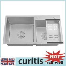 Stainless Steel Kitchen Sink Double Bowl Bulit-in Sink with Drain Basket UK 