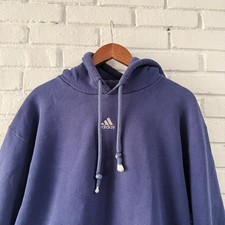 Vintage 90s Adidas Team Faded Navy Embroidered Center Logo Hoodie Made USA Large