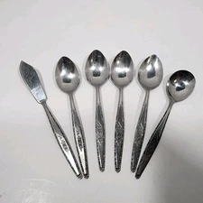 Stylecraft SYF2 SINGLE ROSE T&N Stainless Flatware 6 Pc Lot  Spoon Butter Knife