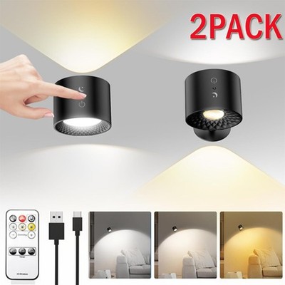 2PCS LED Wall Sconce Up Down Night Light Dimmable Touch Indoor Lamp Rechargeable