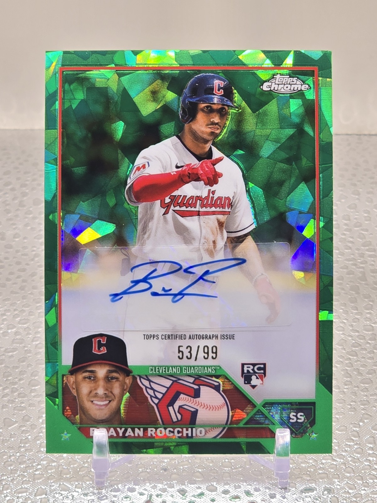 Brayan Rocchio #53/99 2023 Topps Chrome Update Sapphire Green Refractor Auto RC