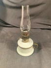 Victorian White Milk Glass Miniature Oil Lamp with Brass Nutmeg Miniature Burner