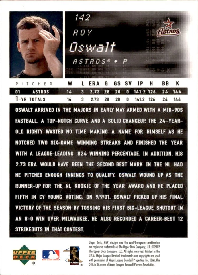 2002 Upper Deck MVP #142 Roy Oswalt - Image 2 of 2