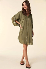 Spell & The Gypsy ~ Linda Shirt Dress Khaki Oversized Size S Fits 10 12 14 M