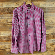 Eton Button Dress Shirt Mens Size 41-16 Red Slim Fit Plaid Long Sleeve