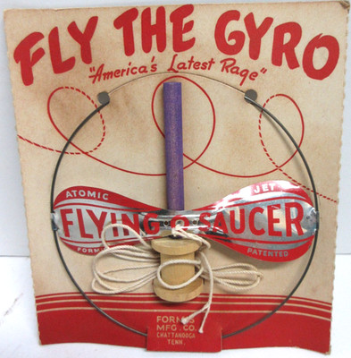 Vintage 1950's ATOMIC JET Tin FLYING SAUCER Helicopter Gyro Toy by Formis Mfg.