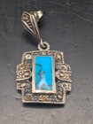 VINTAGE STERLING SILVER TURQUOISE & MARCASITE JEWELRY SET LOT EARRINGS NECKLACE — photo 5