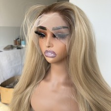 Layered Frontal Lace Wigs Long Straight Natural Mixed Blonde Heat Resistant Hair