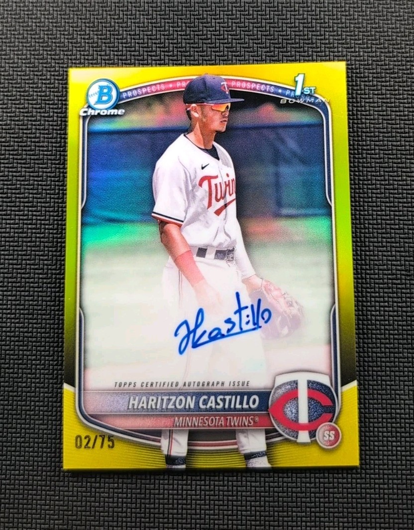 Haritzon Castillo 2025 Bowman Chrome 1st Bowman Yellow Refractor Auto /75 Twins