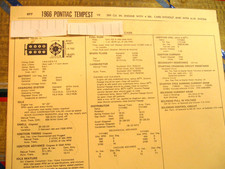 1966 Pontiac Tempest. V8-389- Cu In. Engine 4bbl  Standardsadjustments Card