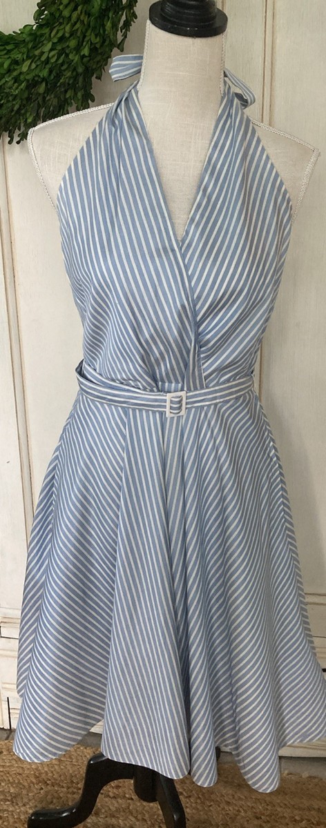 Polo Ralph Lauren Dress Women's Size 8 100% Silk Blue/White
