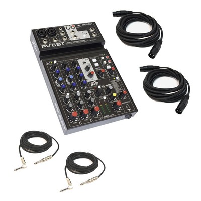 Peavey PV6 BT New Pro Audio DJ Bluetooth 6 Channel Mixer w/ 1/4'' & XLR Cables